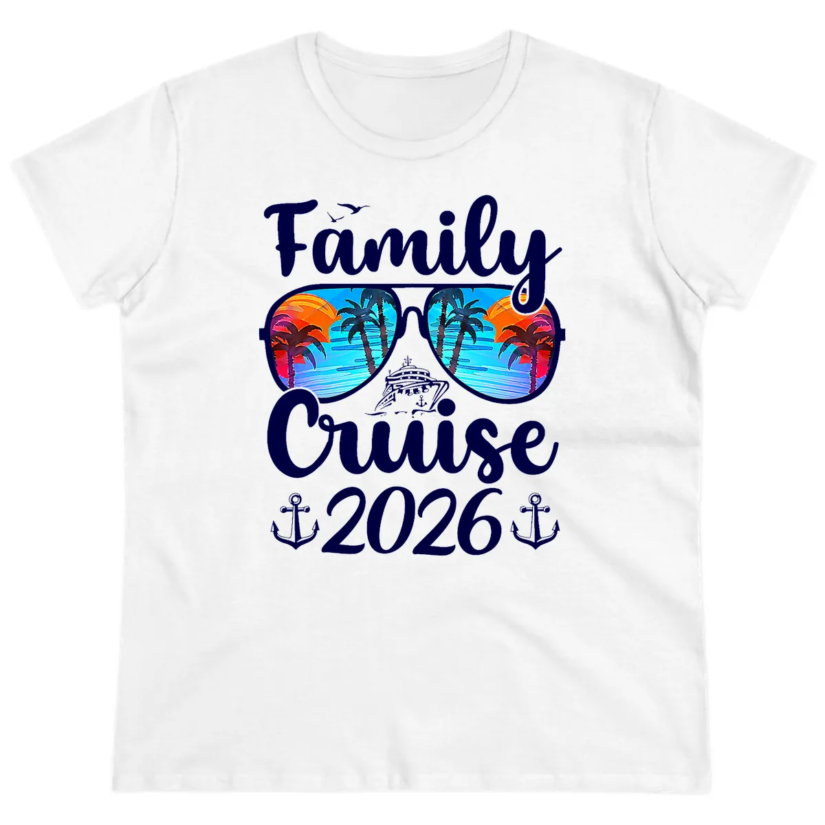 Family Cruise 2026 Tropical Sunglasses Ladies Tee in White