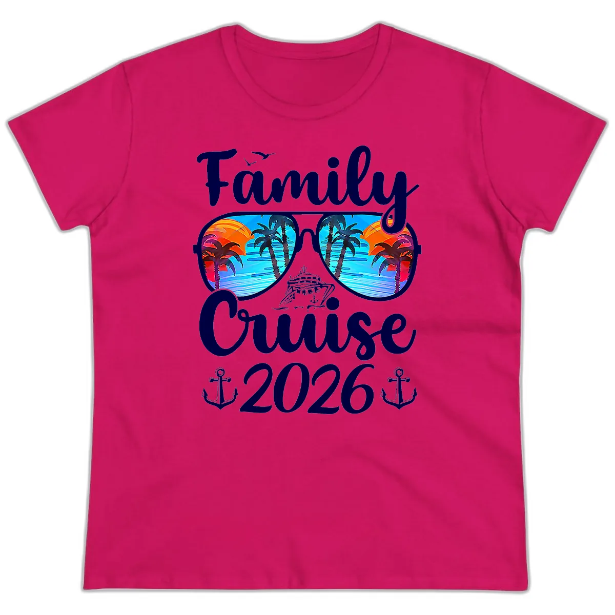 Family Cruise 2026 Tropical Sunglasses Ladies Tee in Heliconia