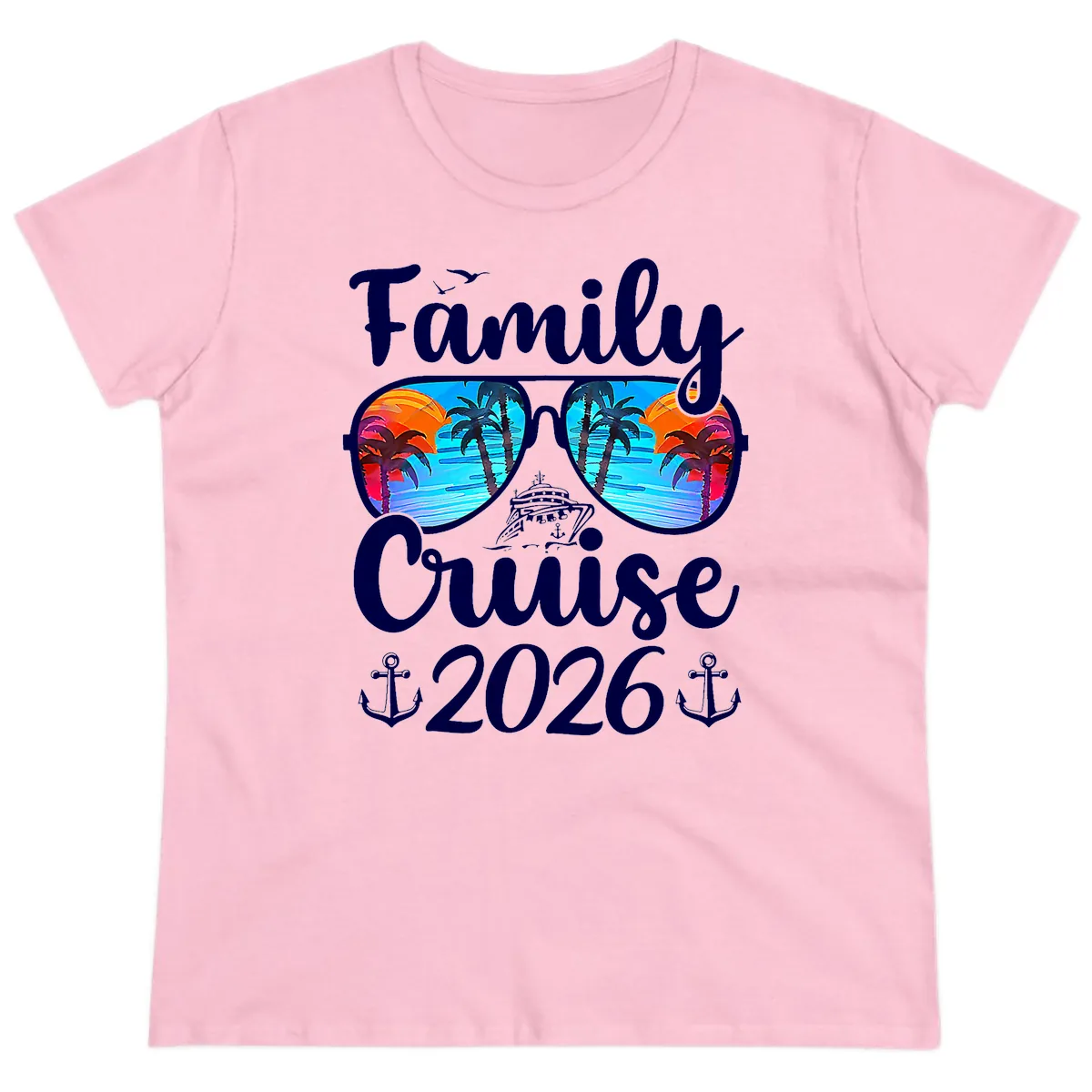 Family Cruise 2026 Tropical Sunglasses Ladies Tee in Light Pink