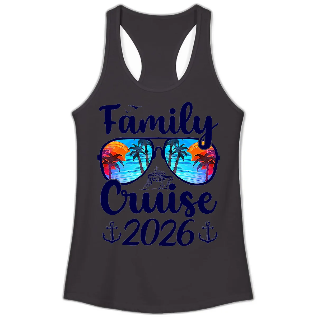 Family Cruise 2026 Tropical Sunglasses Ladies Tank in Black