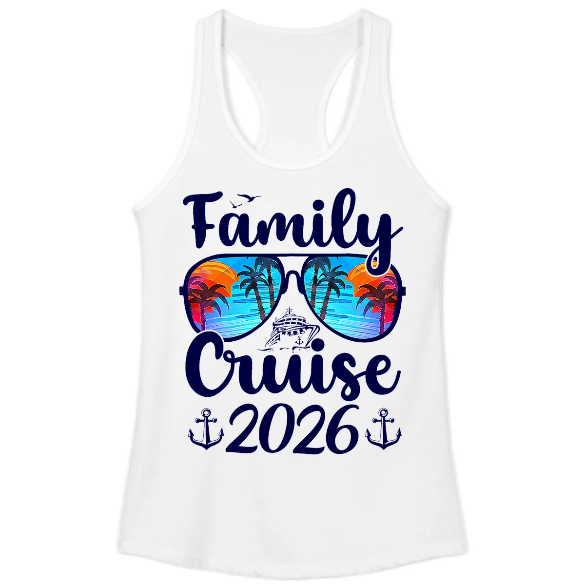 Family Cruise 2026 Tropical Sunglasses Ladies Tank in White