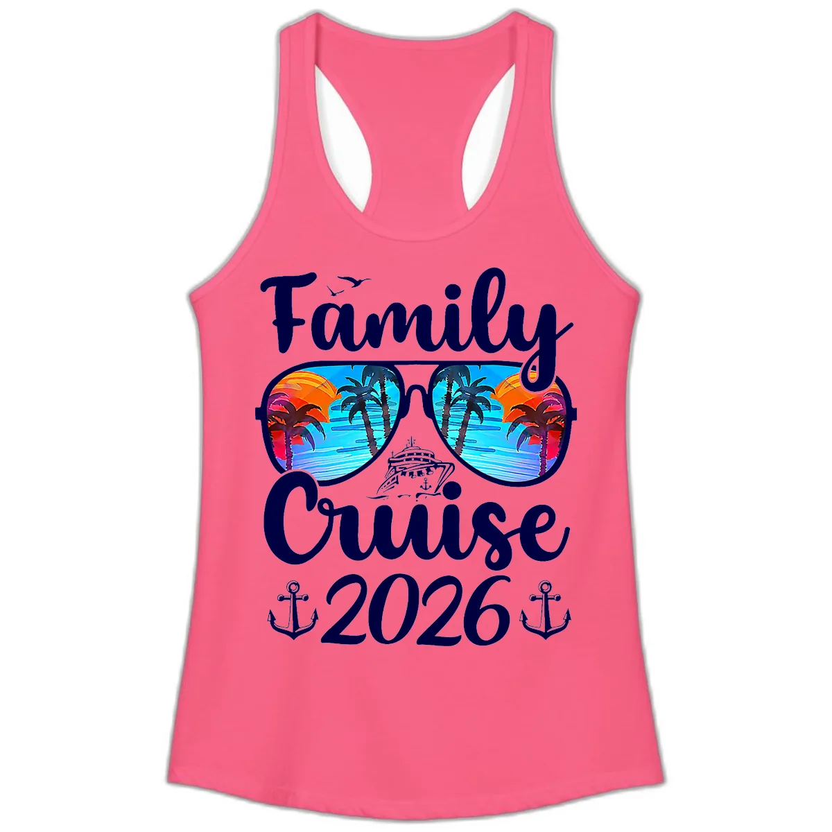 Family Cruise 2026 Tropical Sunglasses Ladies Tank in Solid Hot Pink