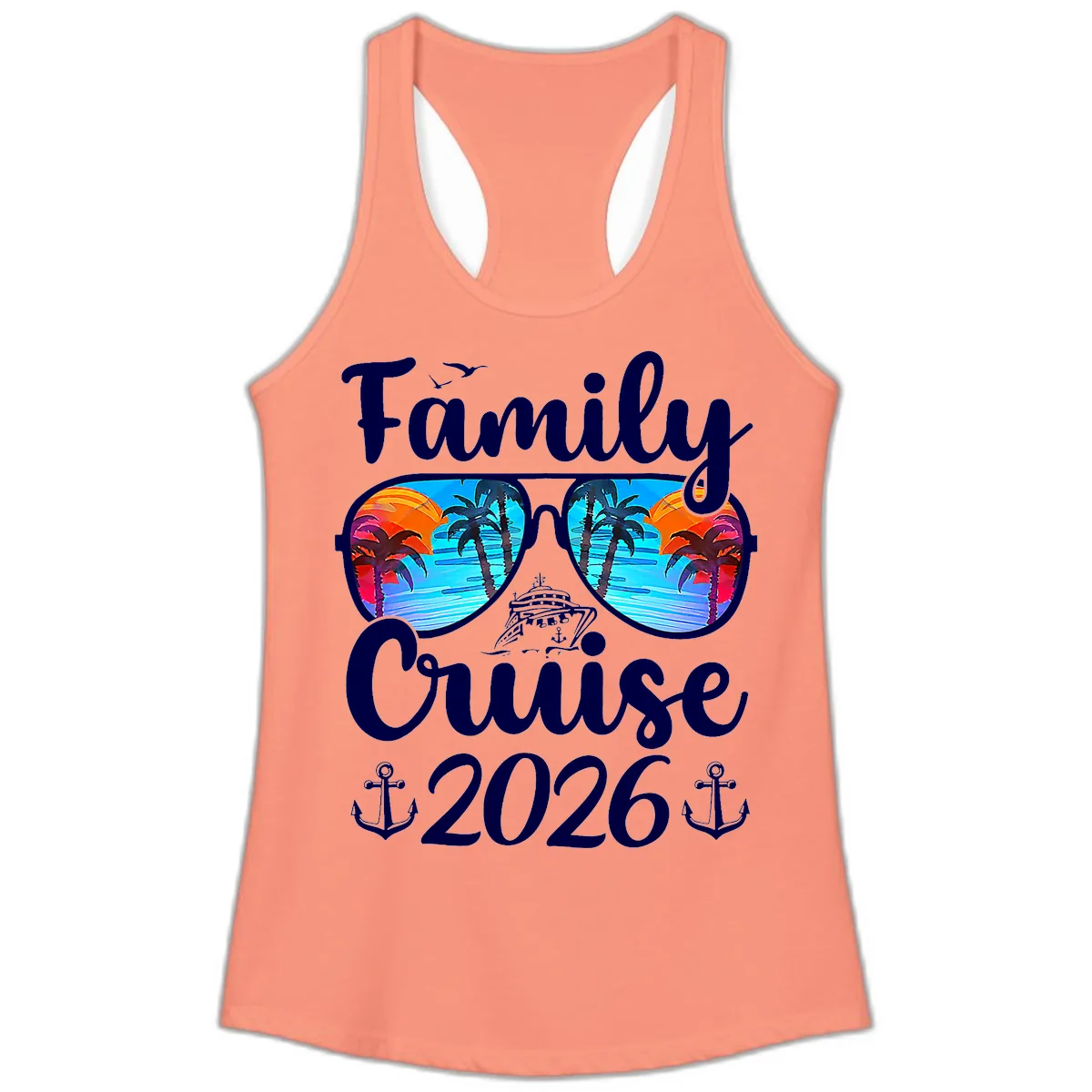 Family Cruise 2026 Tropical Sunglasses Ladies Tank in Solid Light Orange