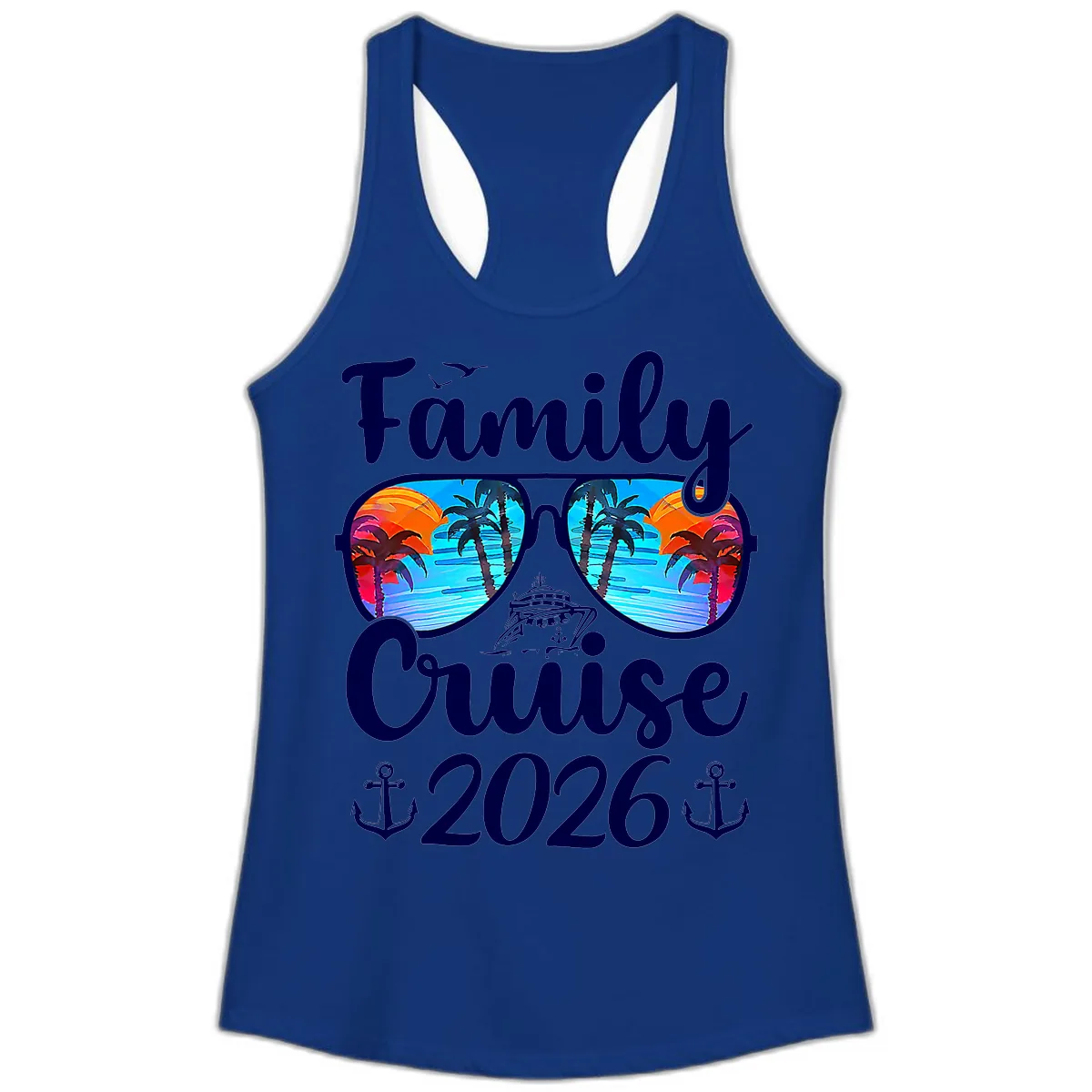 Family Cruise 2026 Tropical Sunglasses Ladies Tank in Solid Royal