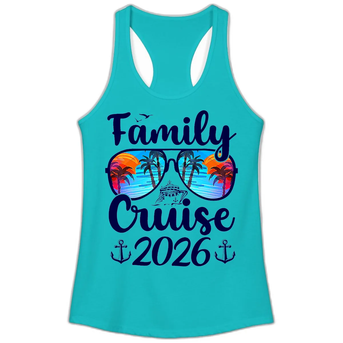 Family Cruise 2026 Tropical Sunglasses Ladies Tank in Tahiti Blue