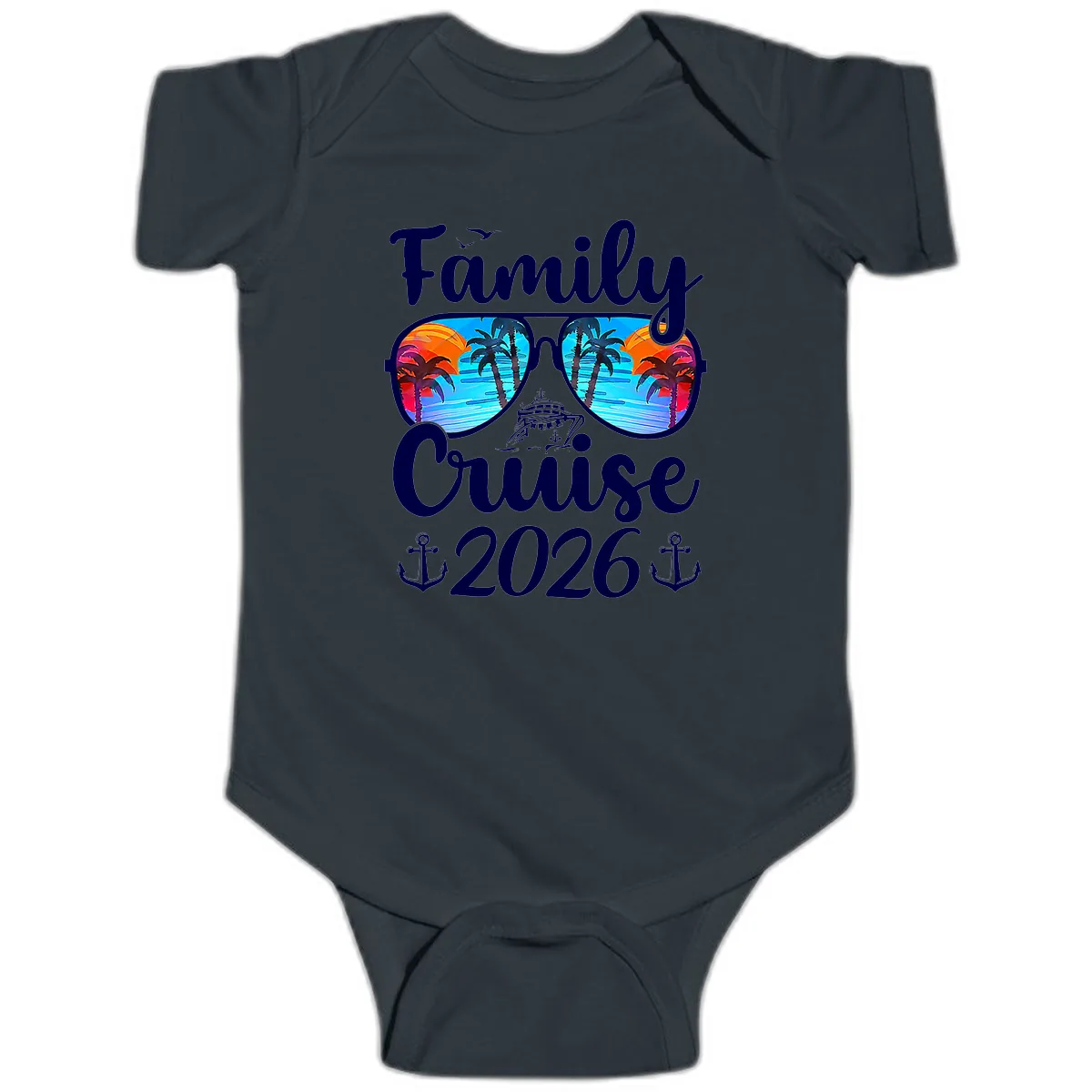 Family Cruise 2026 Tropical Sunglasses Baby Onesie in Black