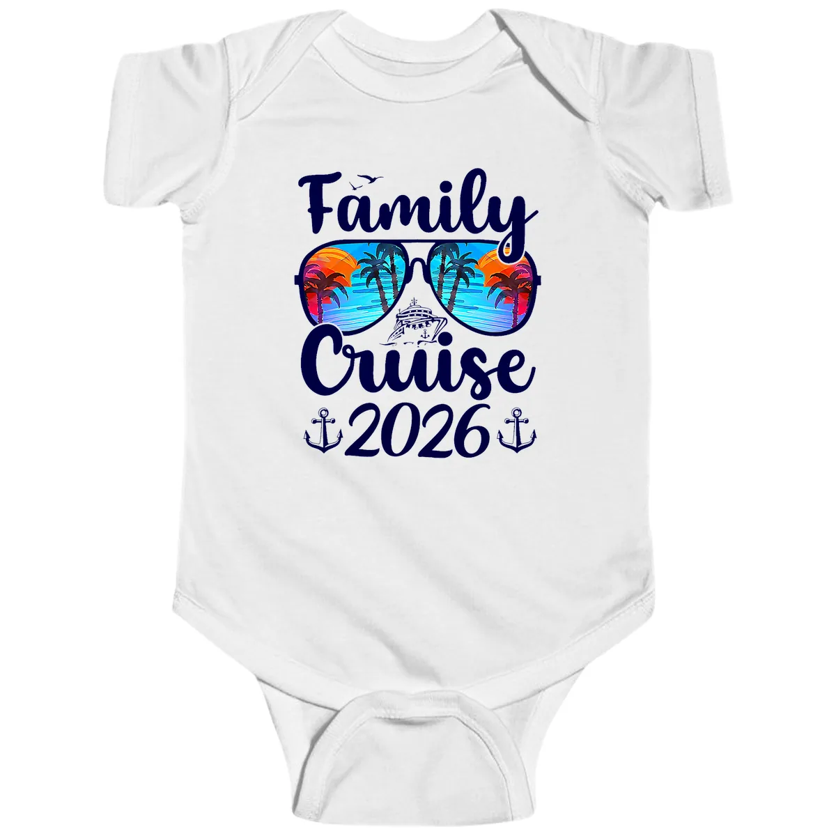 Family Cruise 2026 Tropical Sunglasses Baby Onesie in White