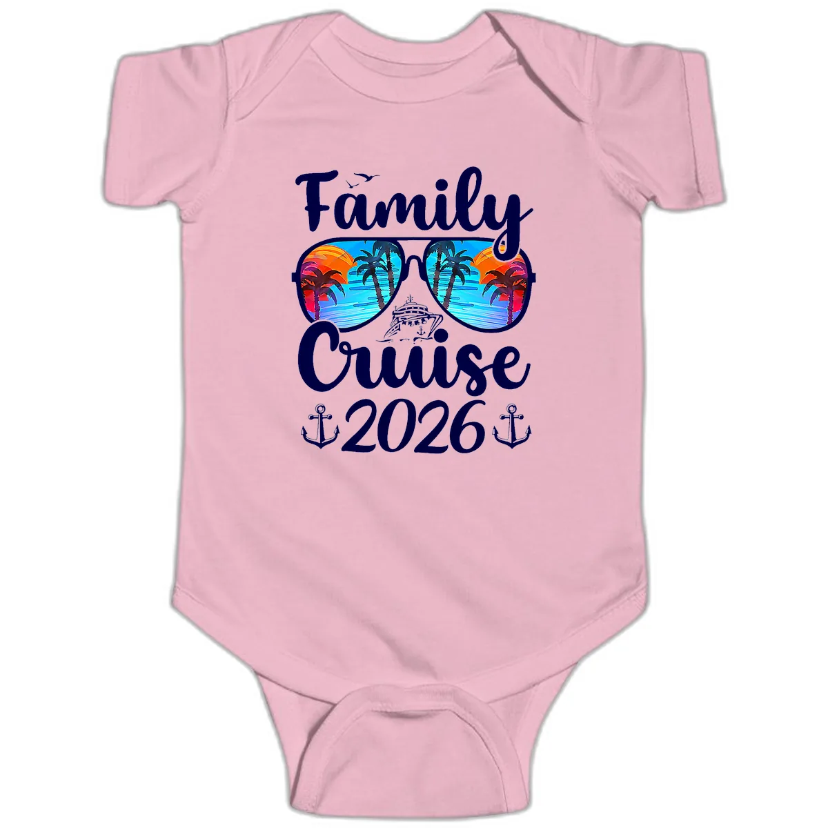 Family Cruise 2026 Tropical Sunglasses Baby Onesie in Pink