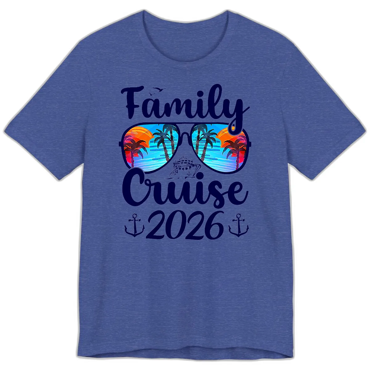 Family Cruise 2026 Tropical Sunglasses Premium T-Shirt in Heather True Royal