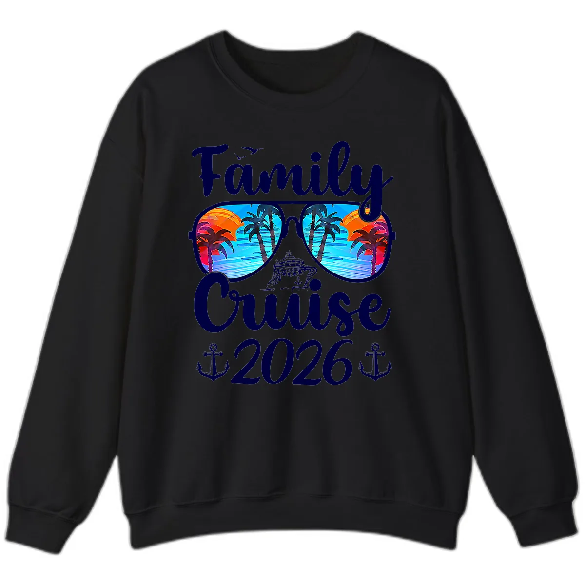 Family Cruise 2026 Tropical Sunglasses Sweatshirt in Black