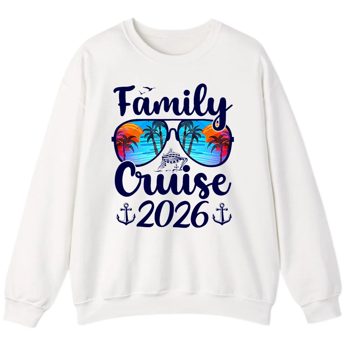 Family Cruise 2026 Tropical Sunglasses Sweatshirt in White