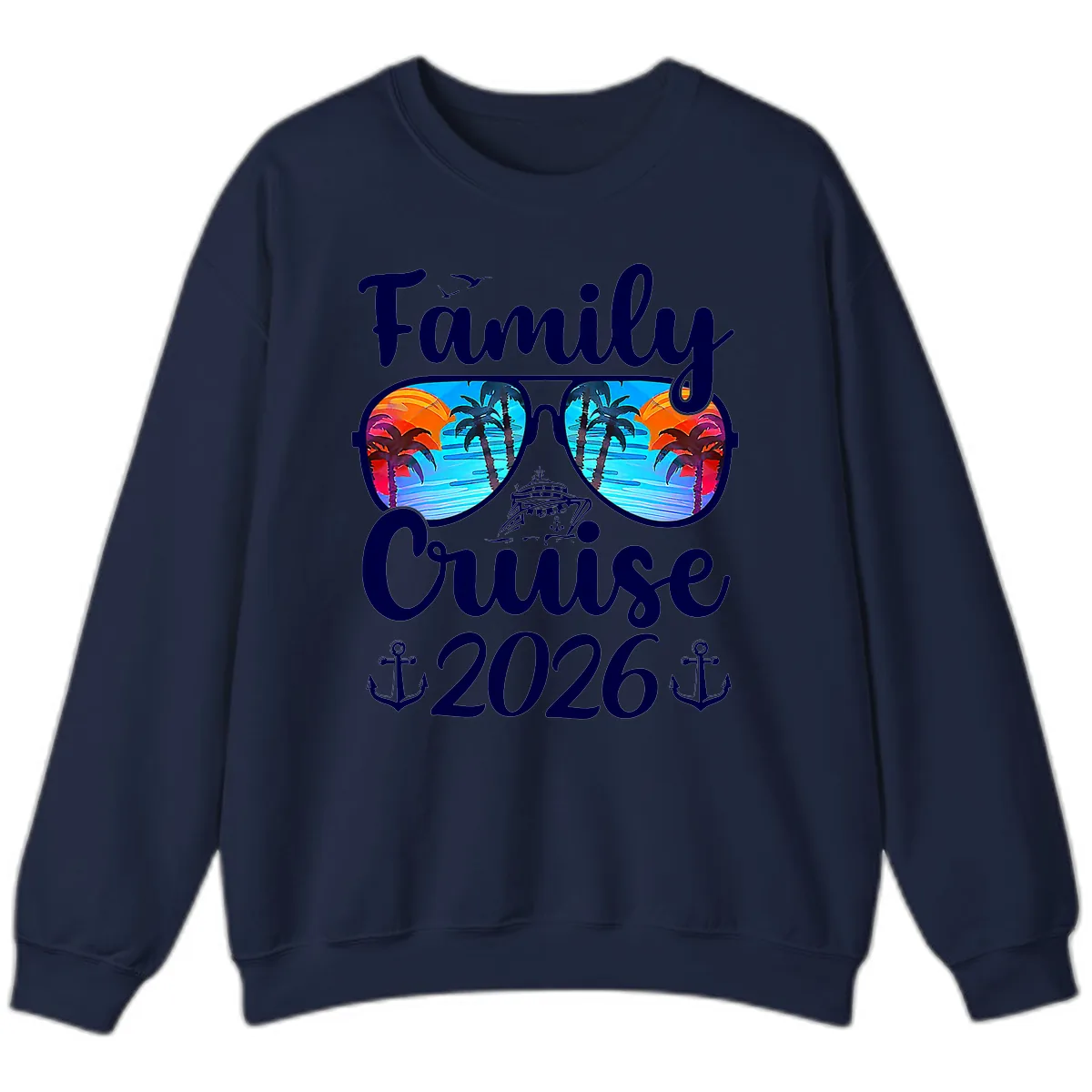 Family Cruise 2026 Tropical Sunglasses Sweatshirt in Navy