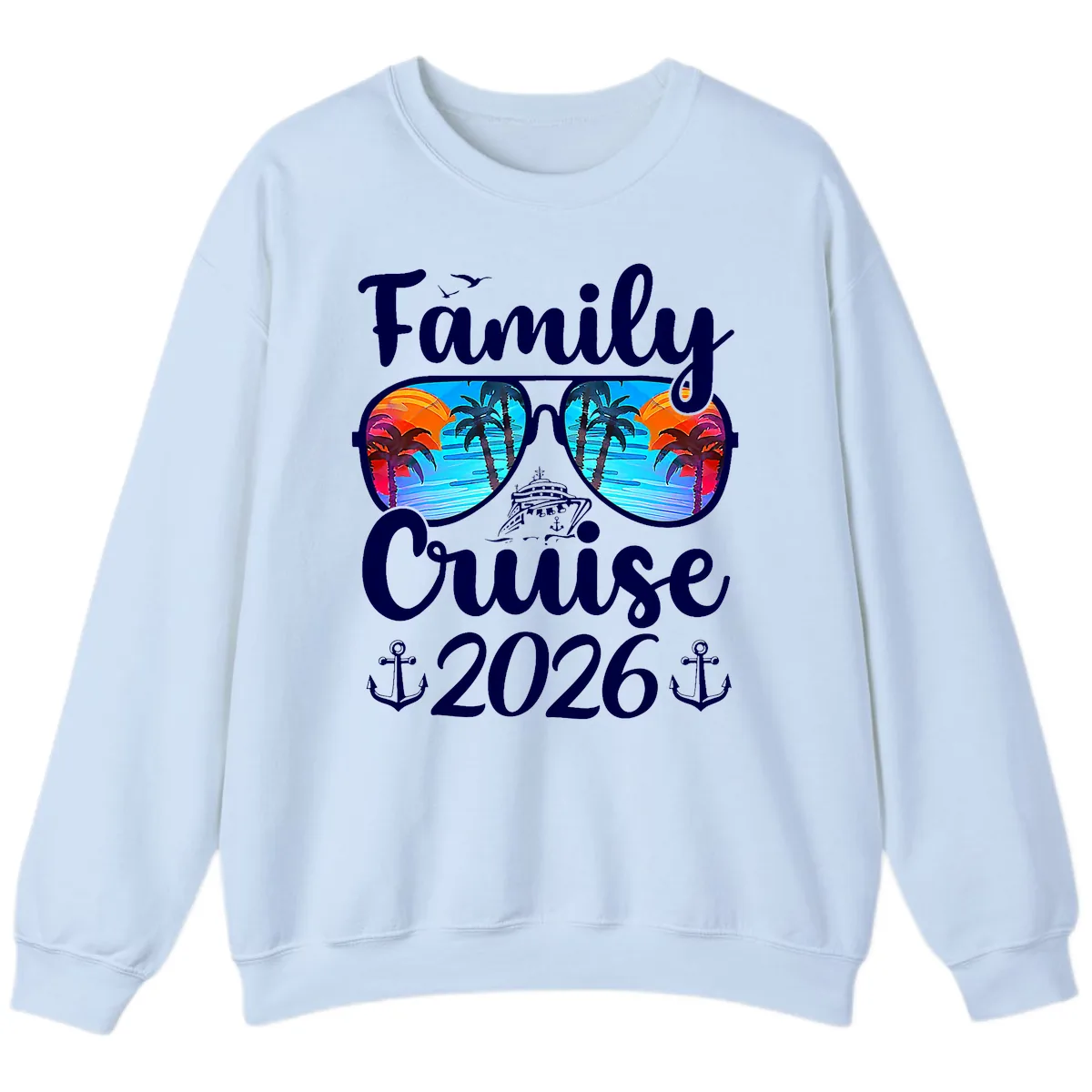 Family Cruise 2026 Tropical Sunglasses Sweatshirt in Light Blue