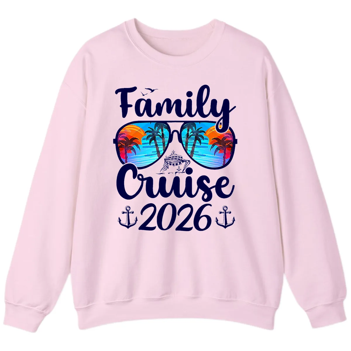 Family Cruise 2026 Tropical Sunglasses Sweatshirt in Light Pink