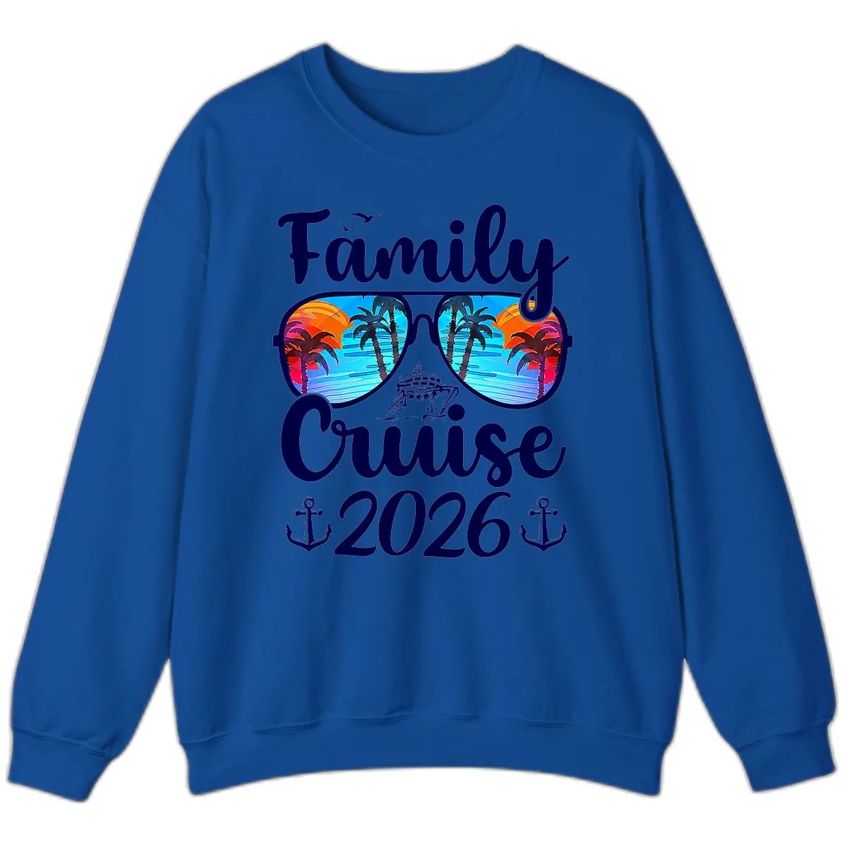Family Cruise 2026 Tropical Sunglasses Sweatshirt in Royal