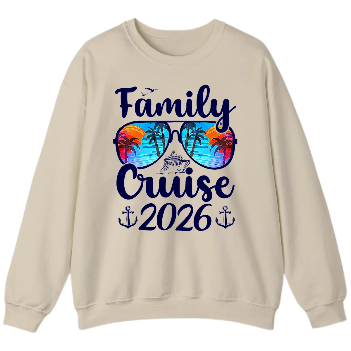 Family Cruise 2026 Tropical Sunglasses Sweatshirt in Sand