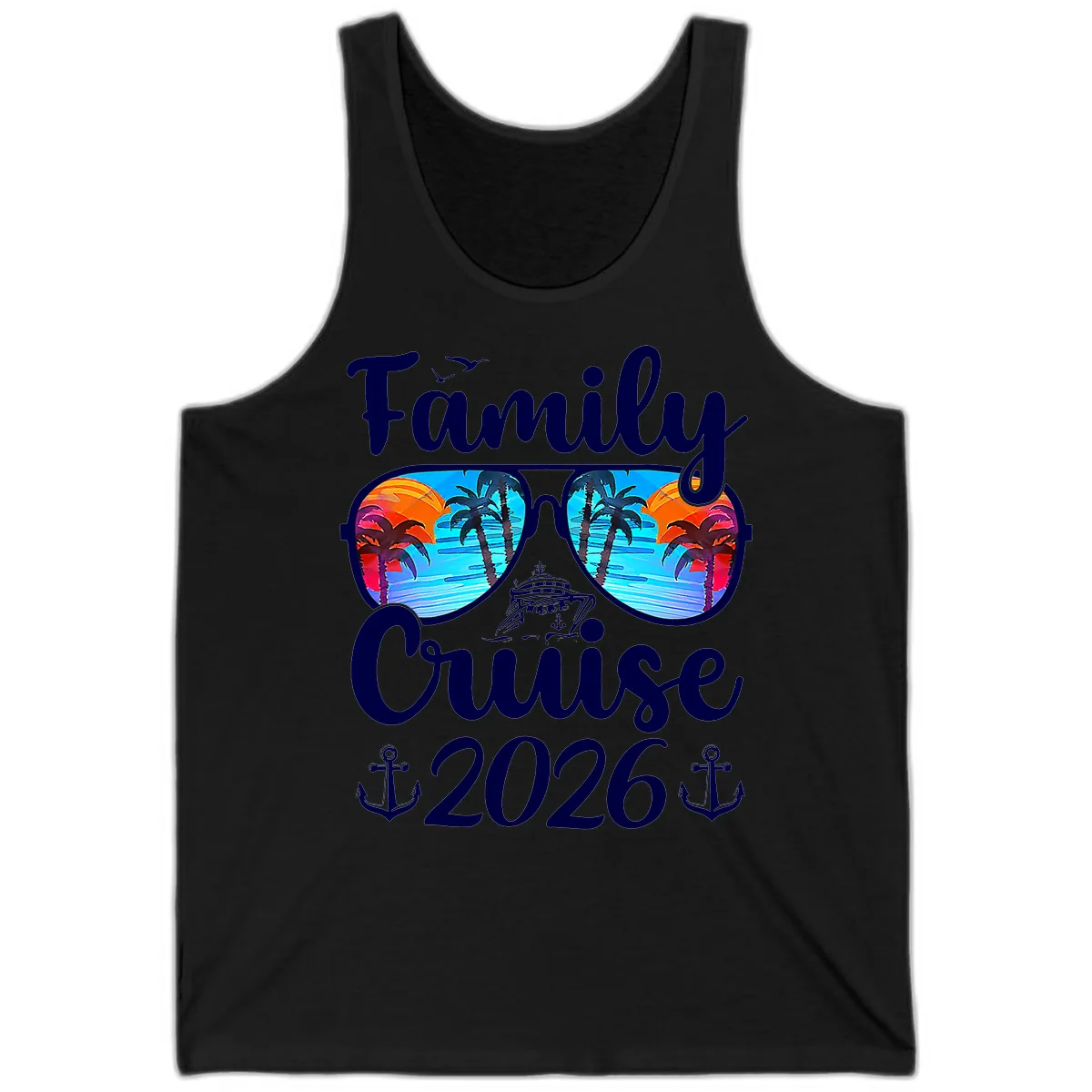 Family Cruise 2026 Tropical Sunglasses Tank in Black