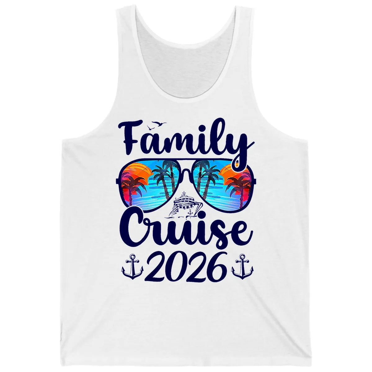 Family Cruise 2026 Tropical Sunglasses Tank in White