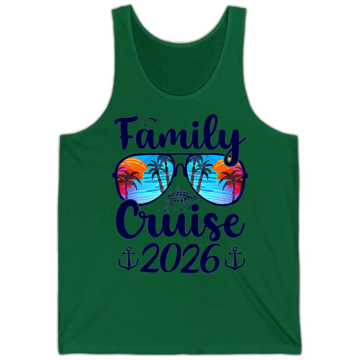 Family Cruise 2026 Tropical Sunglasses Tank in Kelly