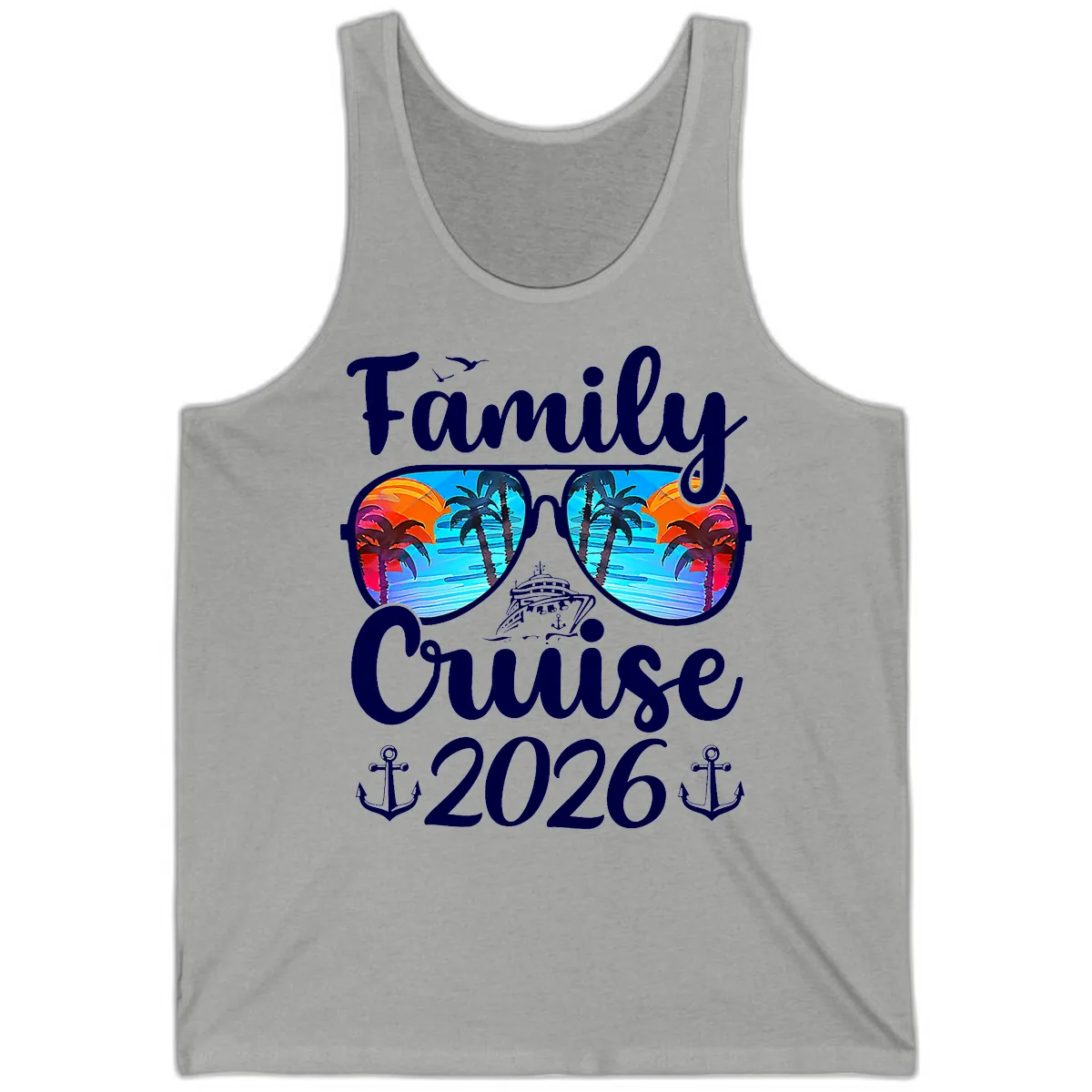 Family Cruise 2026 Tropical Sunglasses Tank in Athletic Heather