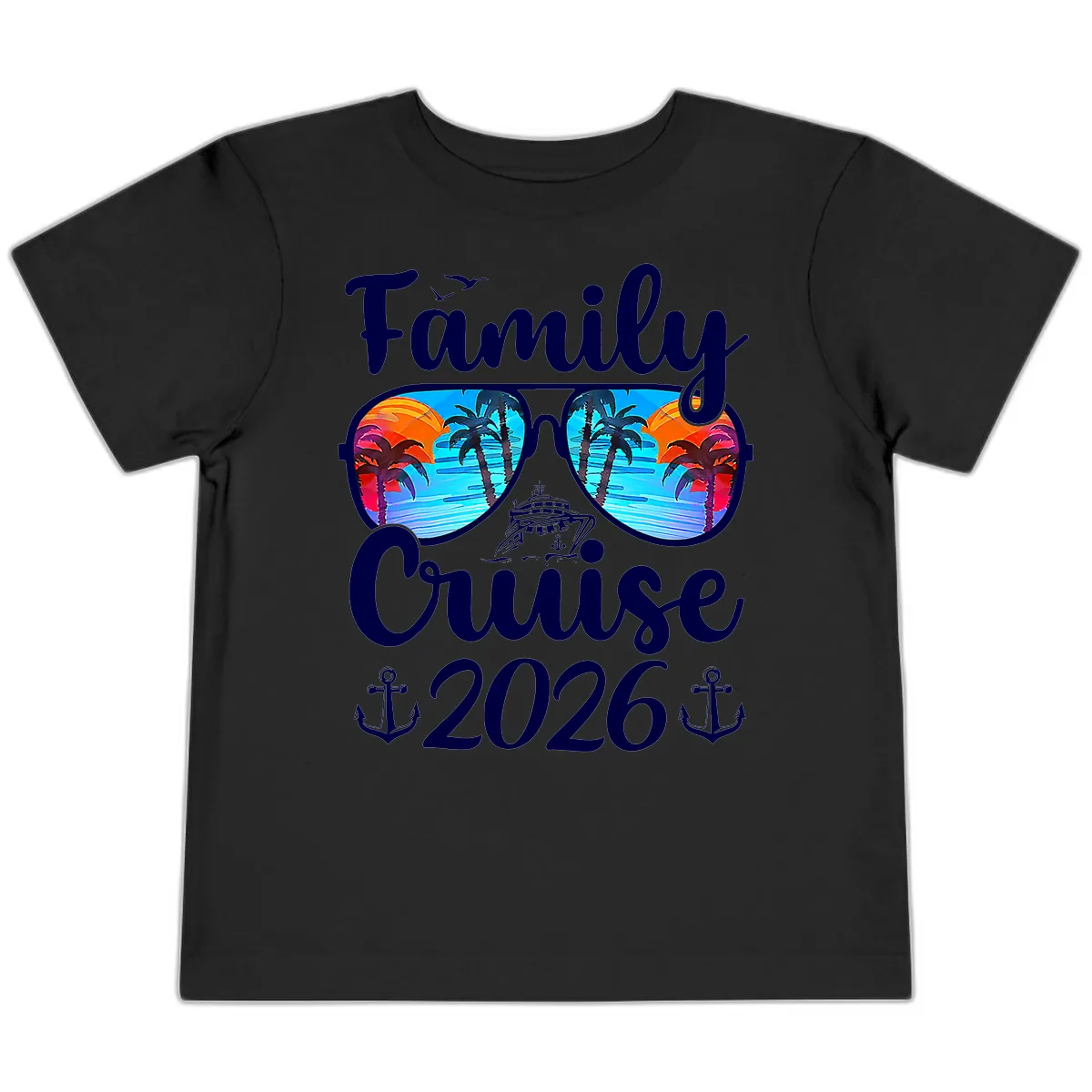 Family Cruise 2026 Tropical Sunglasses Toddler T-Shirt in Black