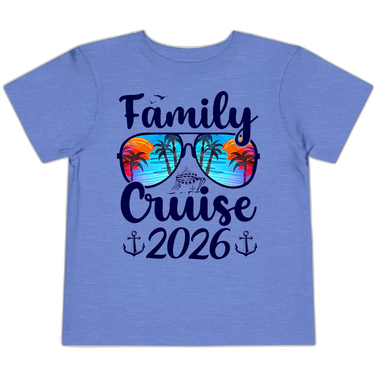 Family Cruise 2026 Tropical Sunglasses Toddler T-Shirt in Heather Columbia Blue