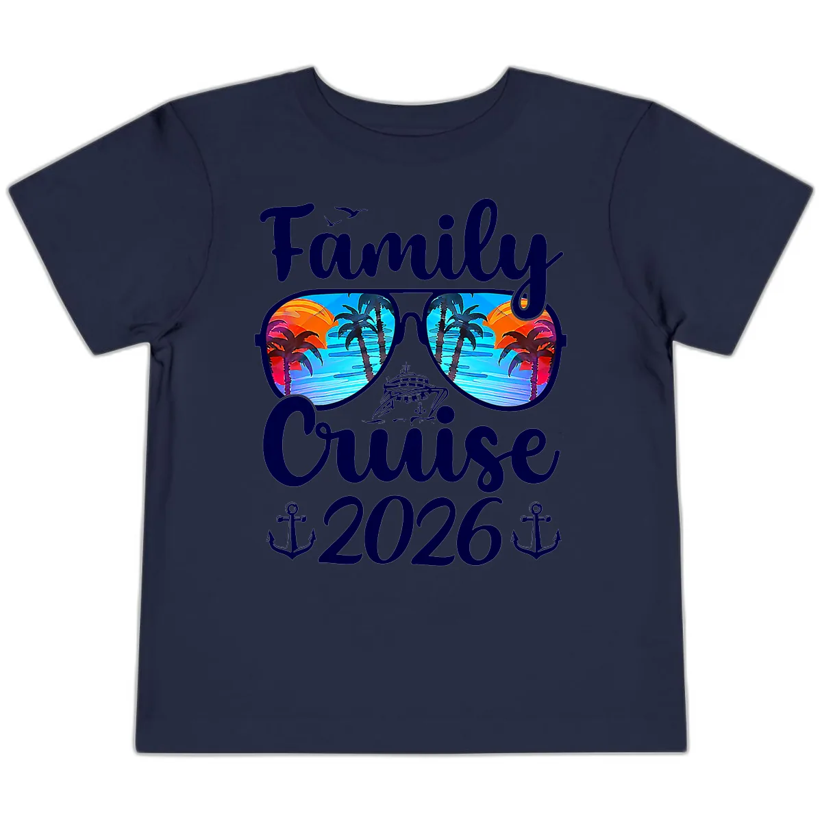 Family Cruise 2026 Tropical Sunglasses Toddler T-Shirt in Navy