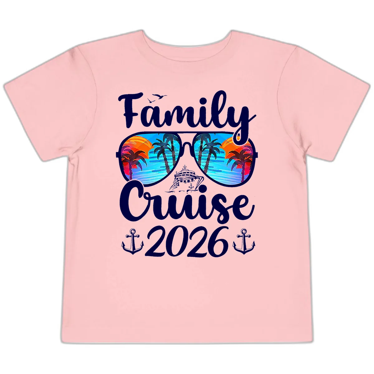 Family Cruise 2026 Tropical Sunglasses Toddler T-Shirt in Pink