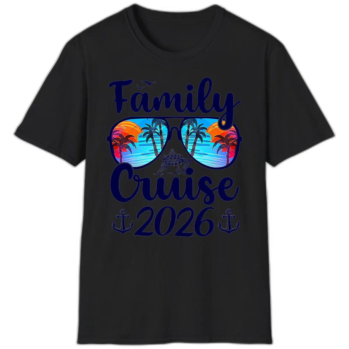 Family Cruise 2026 Tropical Sunglasses T-Shirt in Black