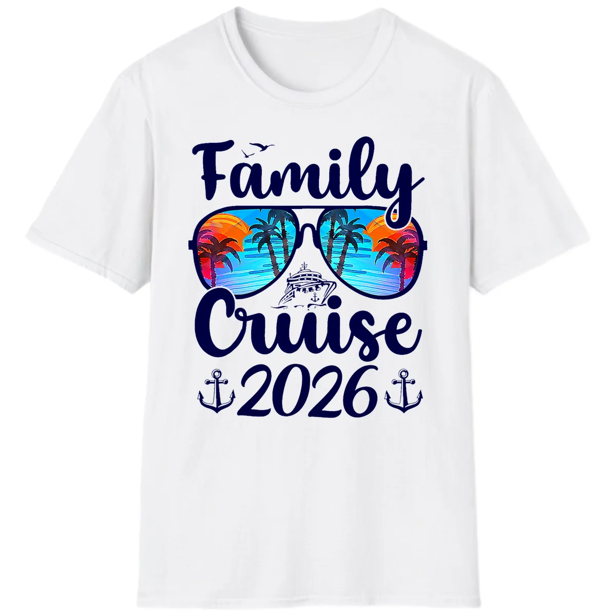 Family Cruise 2026 Tropical Sunglasses T-Shirt in White