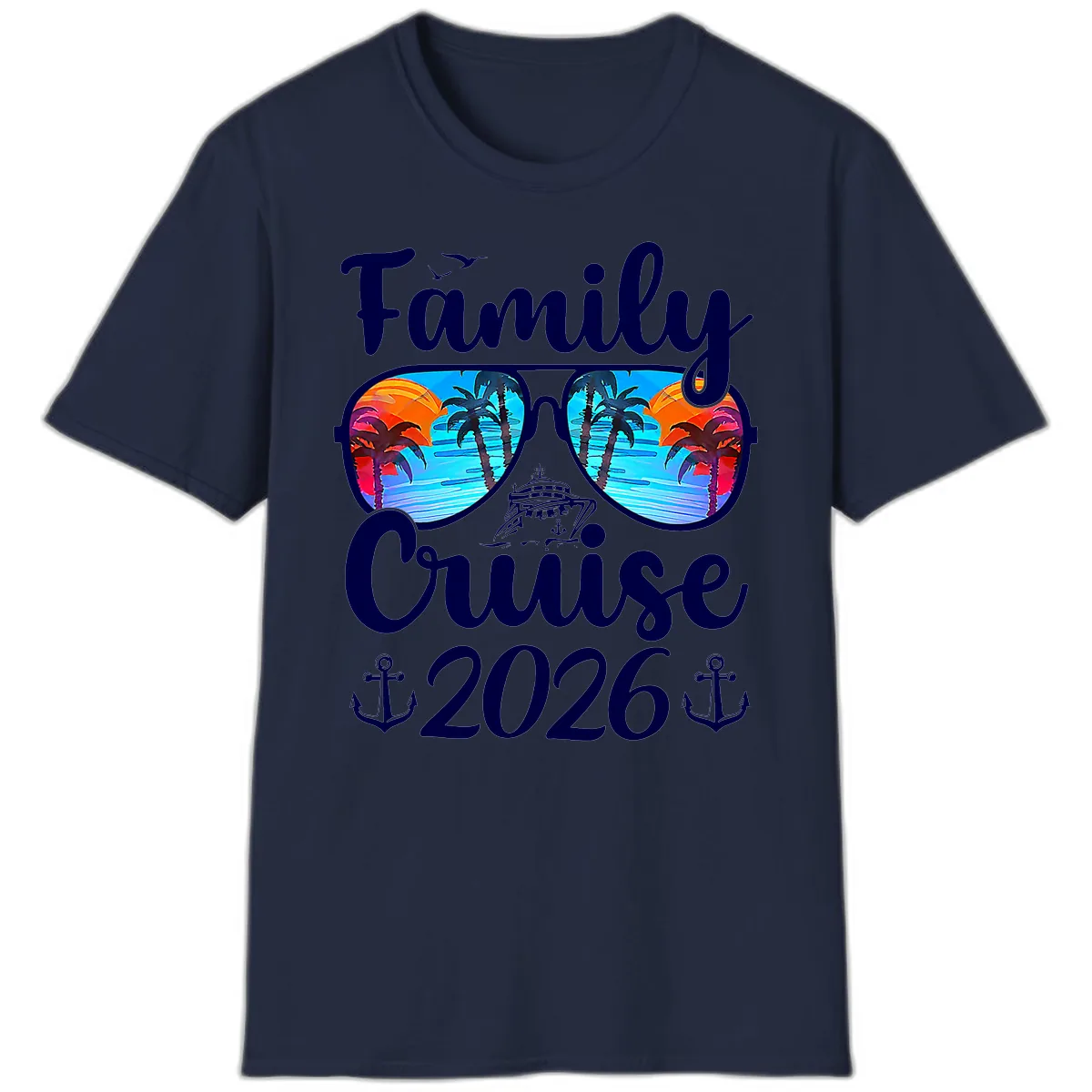 Family Cruise 2026 Tropical Sunglasses T-Shirt in Navy