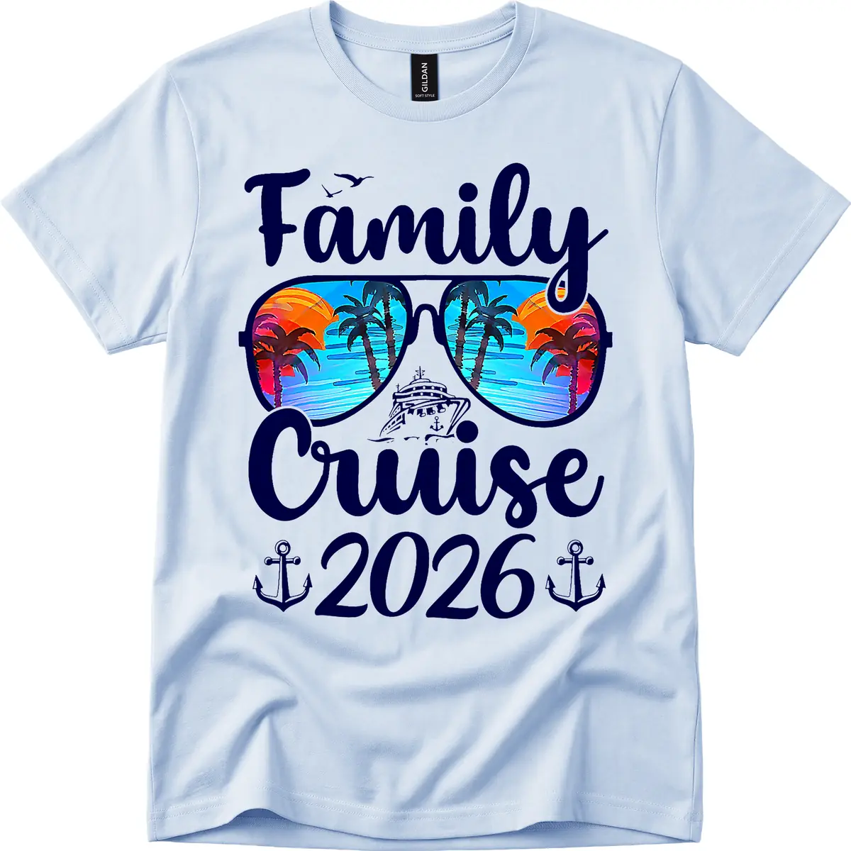 Family Cruise 2026 Tropical Sunglasses T-Shirt in Light Blue