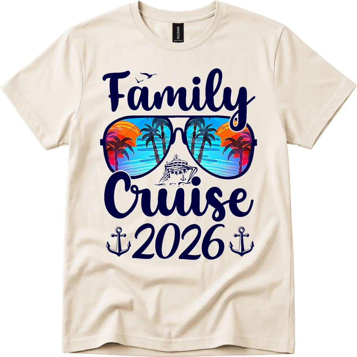 Family Cruise 2026 Tropical Sunglasses T-Shirt in Natural