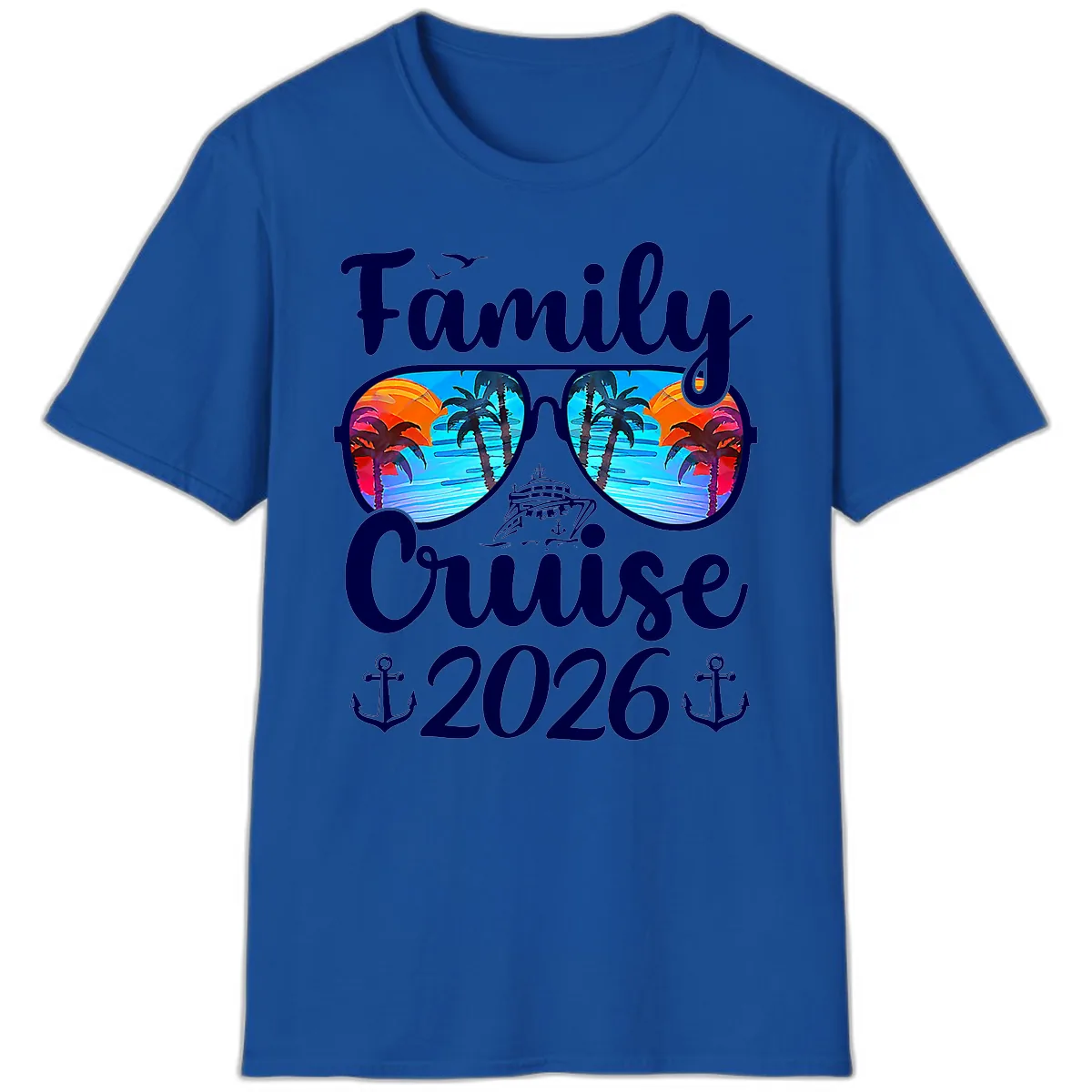 Family Cruise 2026 Tropical Sunglasses T-Shirt in Royal