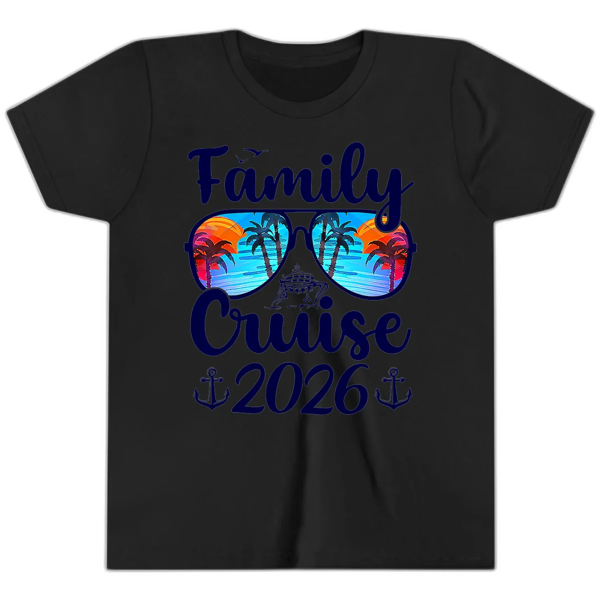 Family Cruise 2026 Tropical Sunglasses Youth T-Shirt in Black
