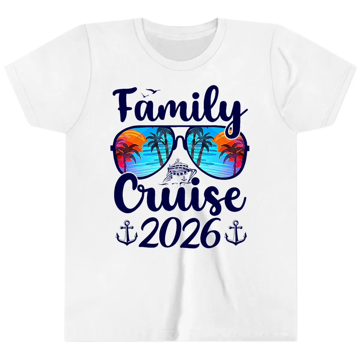 Family Cruise 2026 Tropical Sunglasses Youth T-Shirt in White