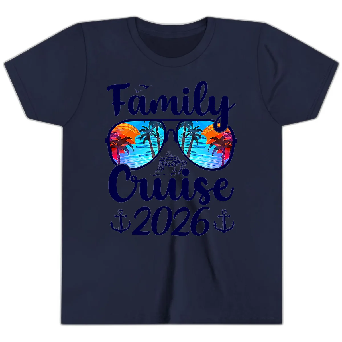 Family Cruise 2026 Tropical Sunglasses Youth T-Shirt in Navy