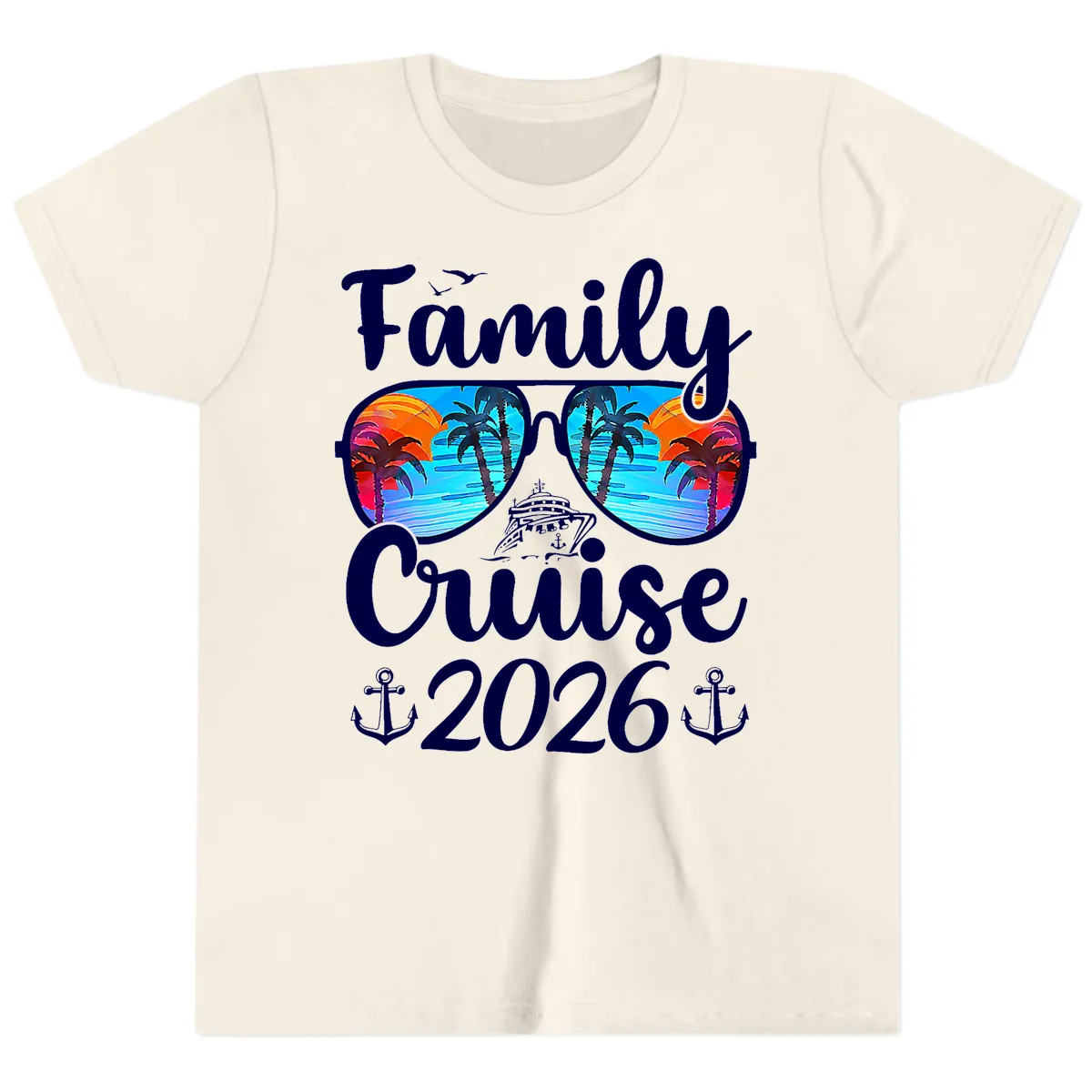 Family Cruise 2026 Tropical Sunglasses Youth T-Shirt in Natural