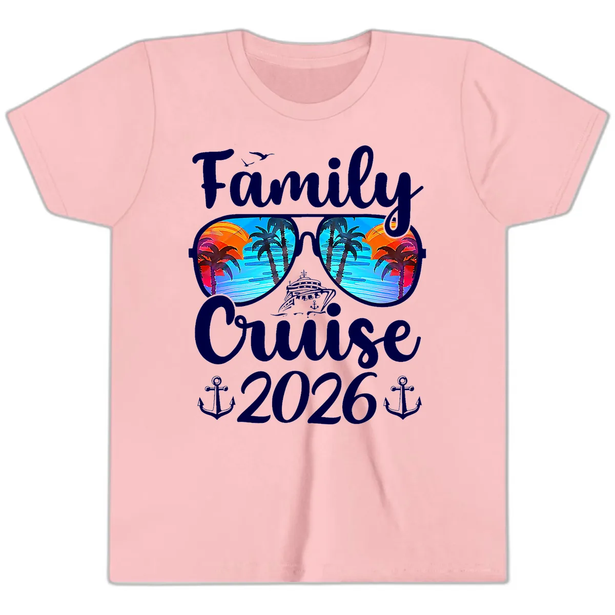 Family Cruise 2026 Tropical Sunglasses Youth T-Shirt in Pink