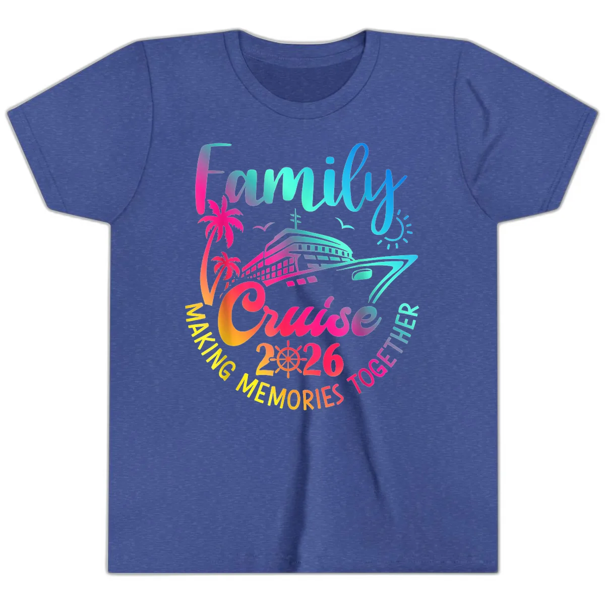 Family Cruise 2026 Making Memories Together Youth T-Shirt in Heather True Royal