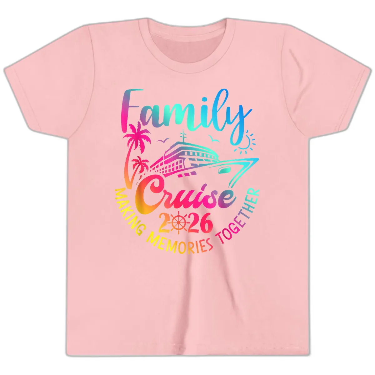 Family Cruise 2026 Making Memories Together Youth T-Shirt in Pink