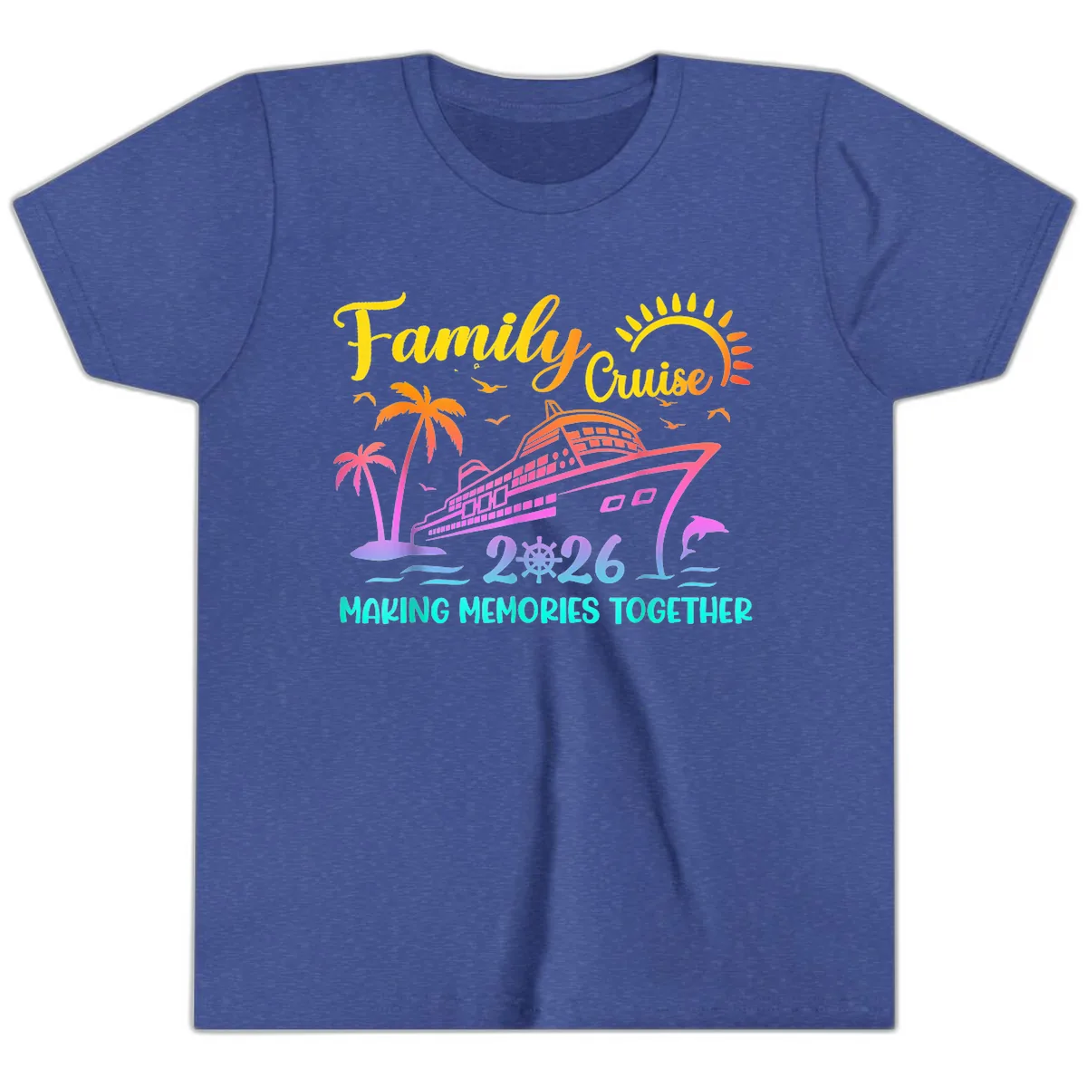 Family Cruise 2026 Making Memories Together Youth T-Shirt in Heather True Royal