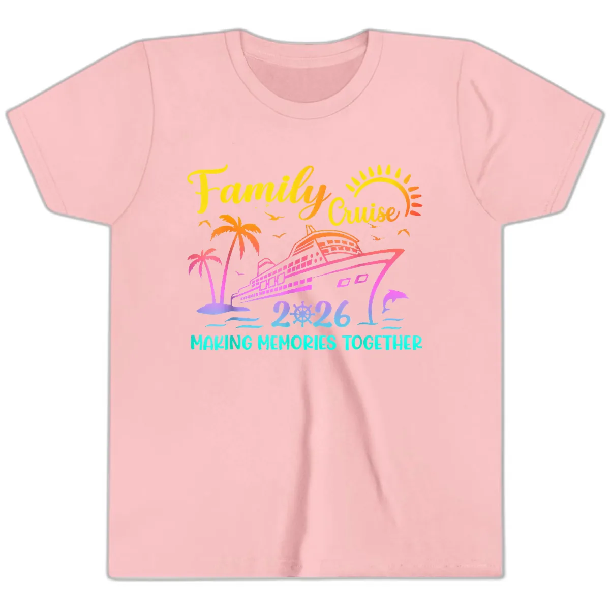 Family Cruise 2026 Making Memories Together Youth T-Shirt in Pink