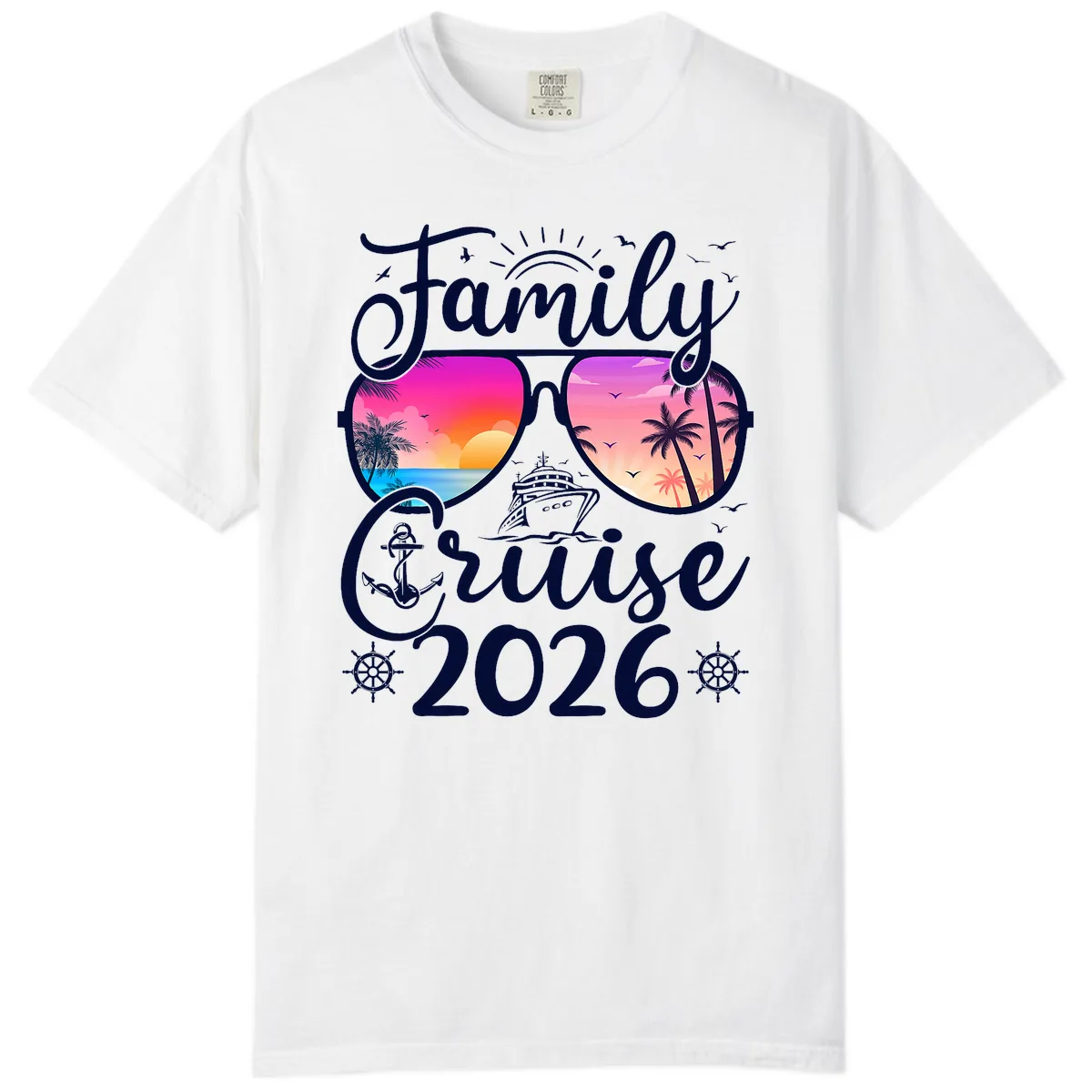 Family Cruise 2026 Tropical Sunset Sunglasses Comfort Color in White