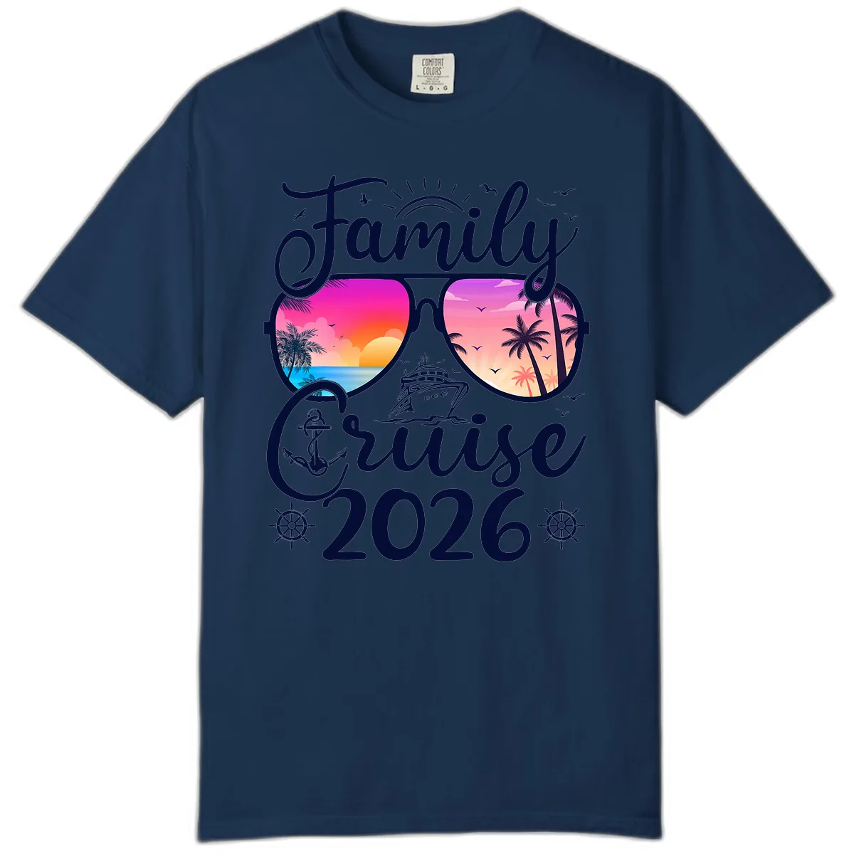 Family Cruise 2026 Tropical Sunset Sunglasses Comfort Color in Navy