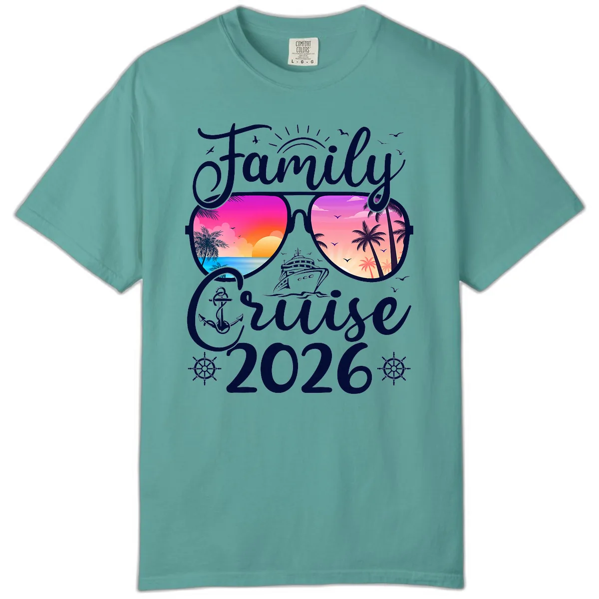 Family Cruise 2026 Tropical Sunset Sunglasses Comfort Color in Seafoam