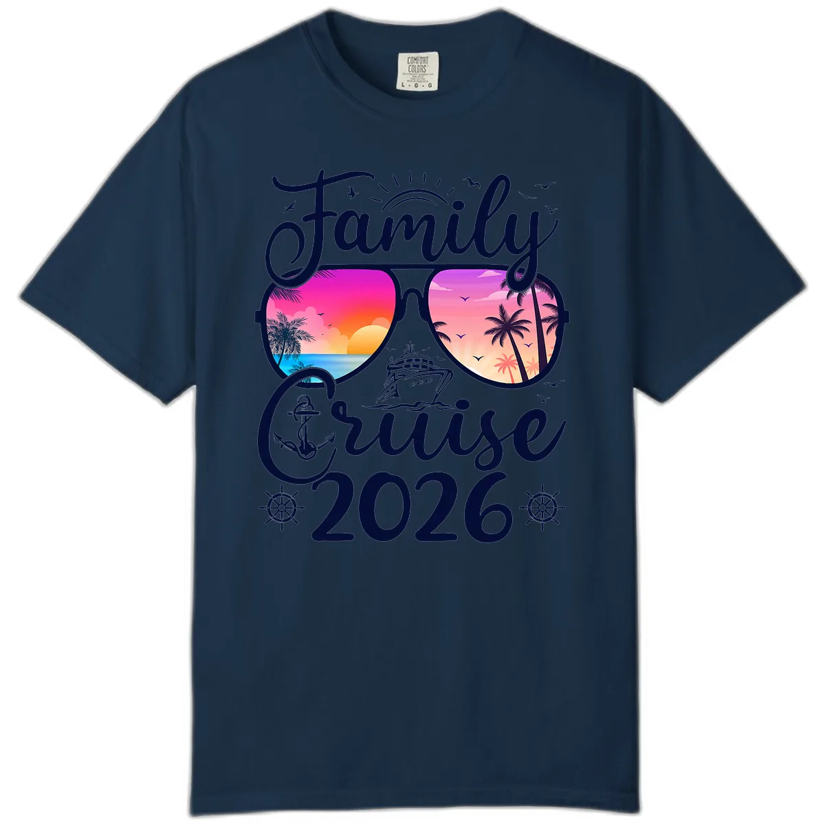 Family Cruise 2026 Tropical Sunset Sunglasses Comfort Color in True Navy
