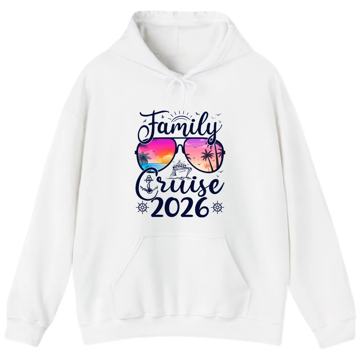 Family Cruise 2026 Tropical Sunset Sunglasses Hoodie in White