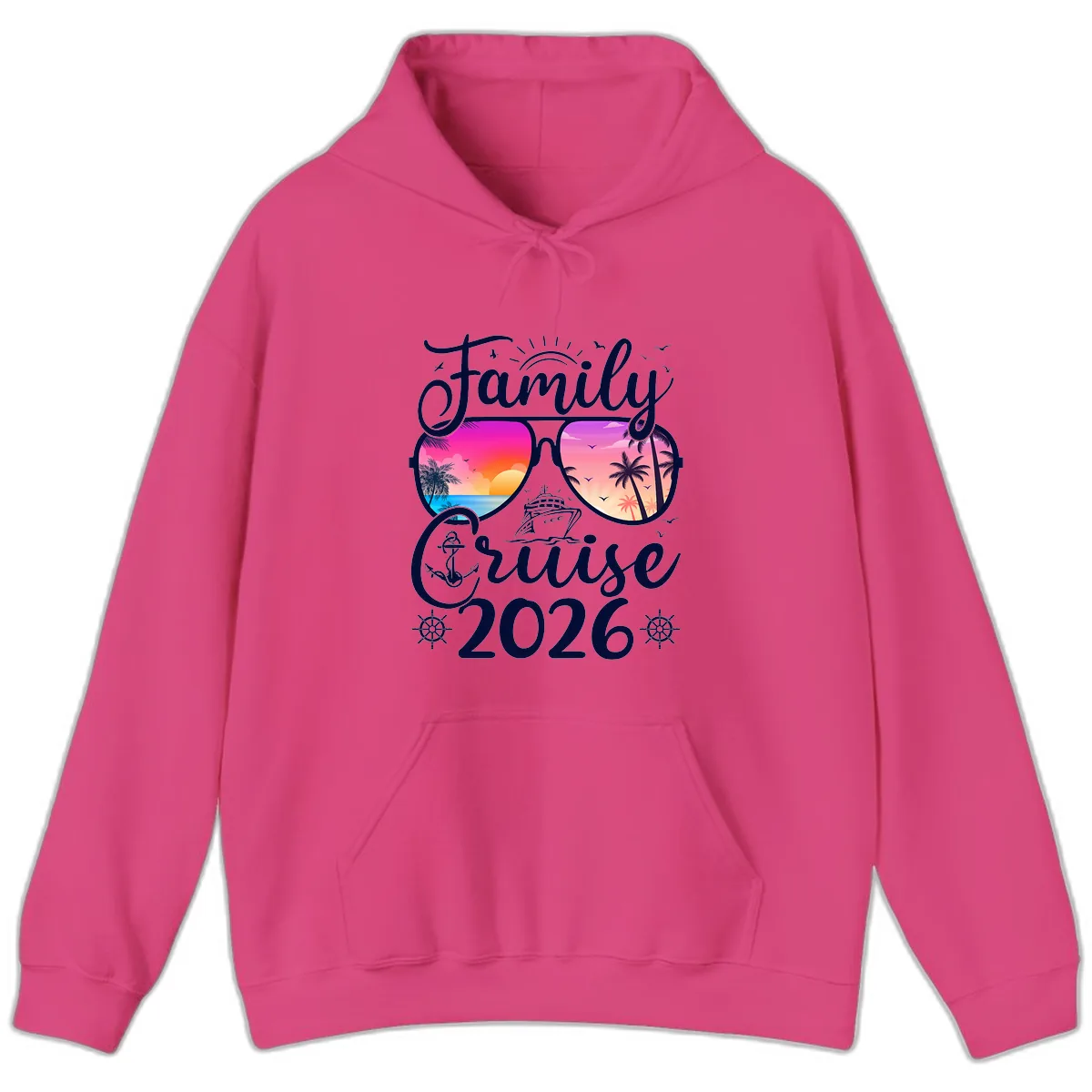 Family Cruise 2026 Tropical Sunset Sunglasses Hoodie in Heliconia