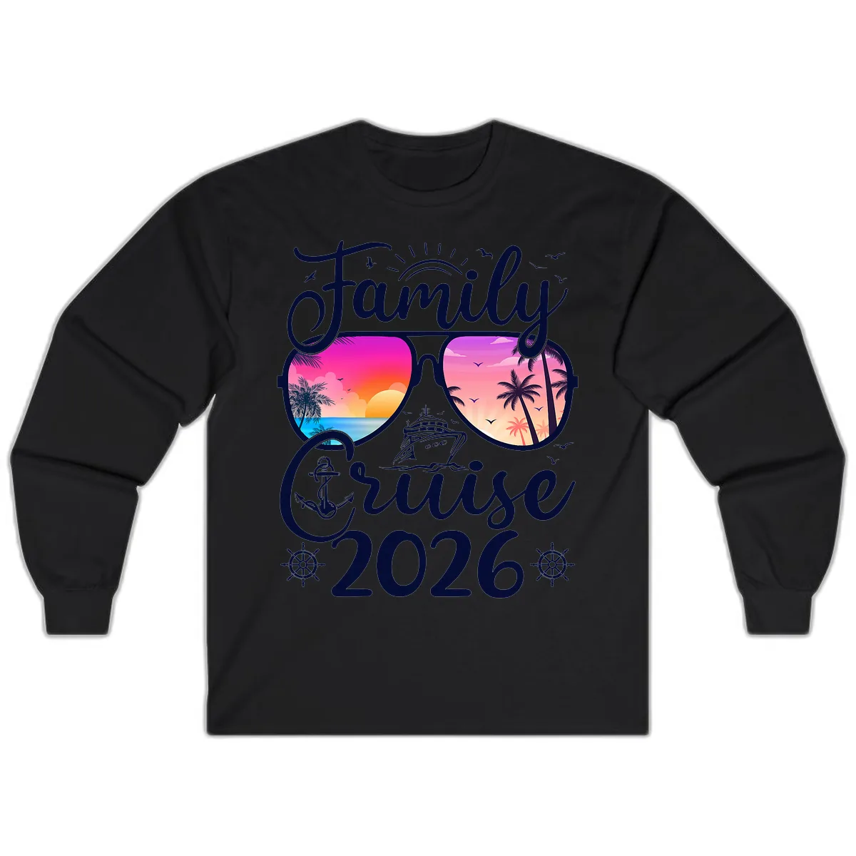 Family Cruise 2026 Tropical Sunset Sunglasses Long Sleeve in Black